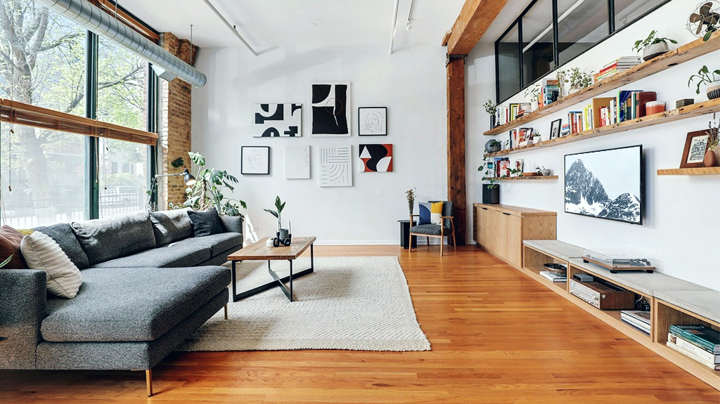 Airy Loft Renovation Custom Wall Cabinets and Shelving