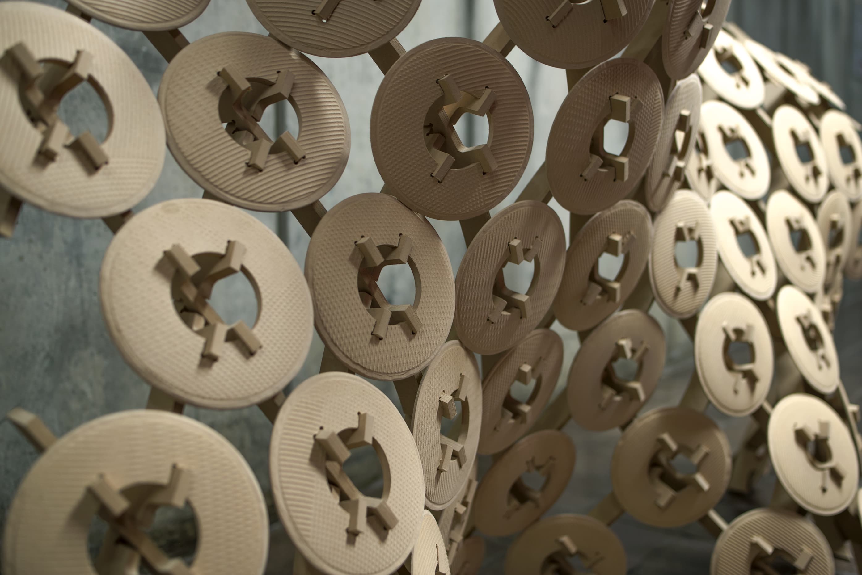 Wood joinery partition separating office space